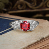 Fashion-Forward Hexagon Cut Natural Garnet Engagement Ring - 4-Prong Nature-Inspired Design